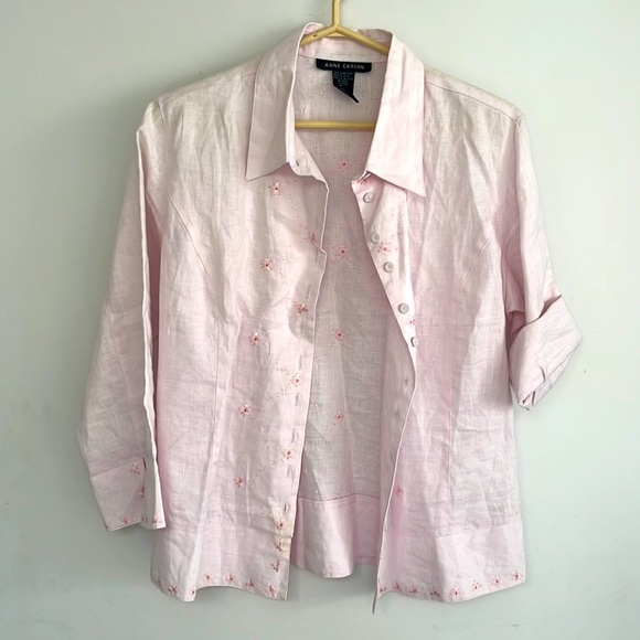 Vintage Linen Pink shirt Anne Carson medium - Picture 1 of 2